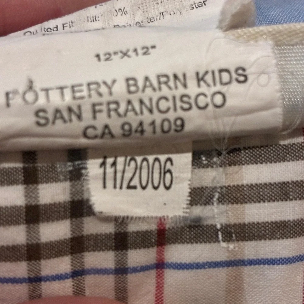 Pottery Barn Kids Red Truck Throw Pillow 12x12 Blue Quilted Farmhouse Americana
